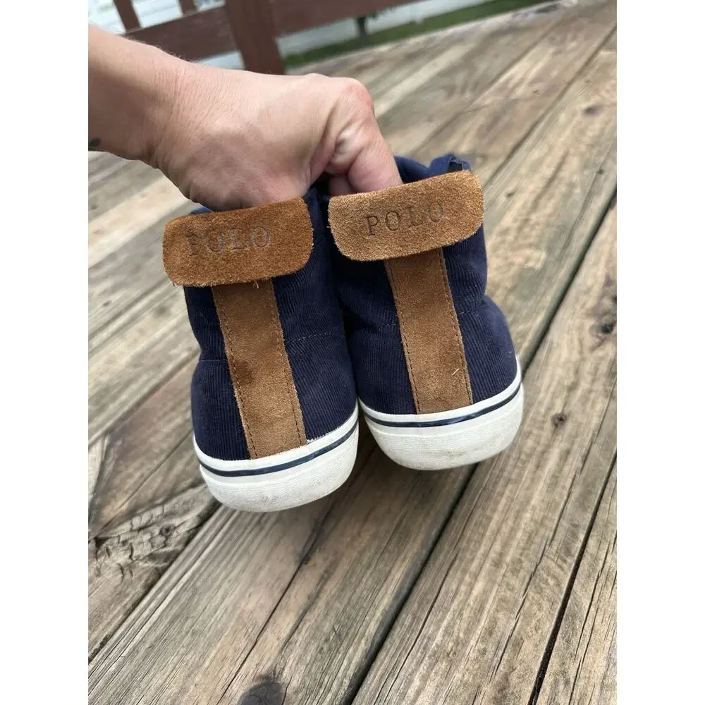 Polo Ralph Lauren Talin Sneakers 10 D Navy Corduroy Suede High Top Flesh Pony